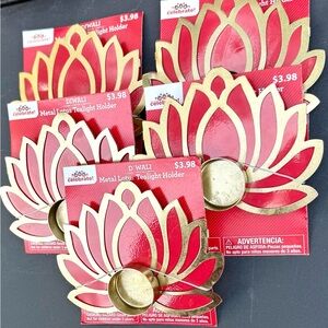 Red and Gold Metal Lotus Tealight Holders set of 5! All new!